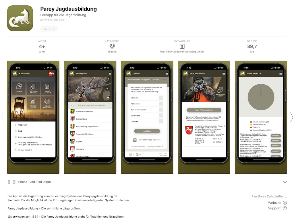 Parey Jagdausbildung App Apple